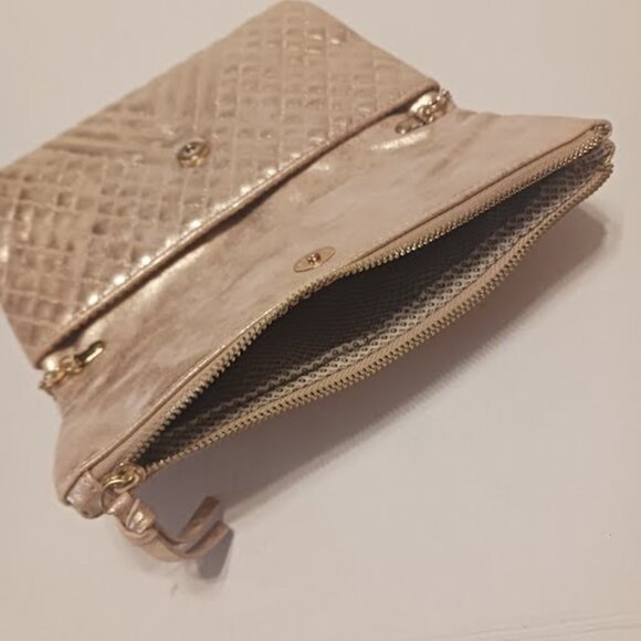 MADISON WEST Carly Crossbody Rose-gold Metallic Foldover Bag Clutch, Used - Picture 7 of 11